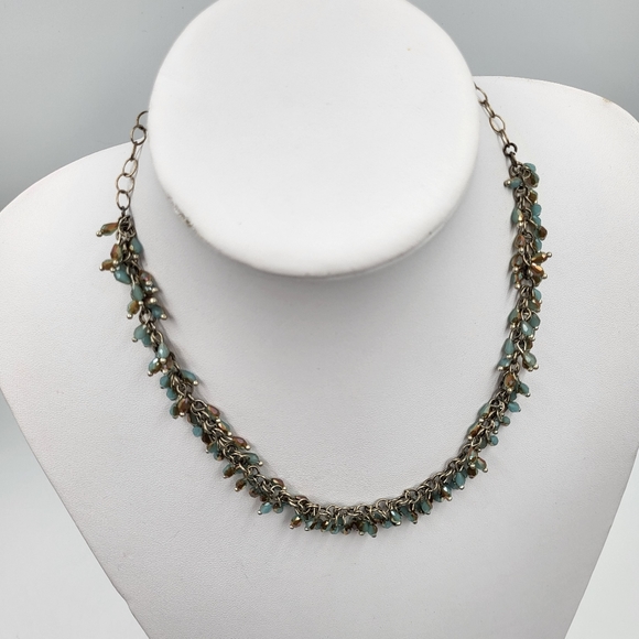 Blue & Taupe Iridescent Beads on Silver Chain - Picture 5 of 8